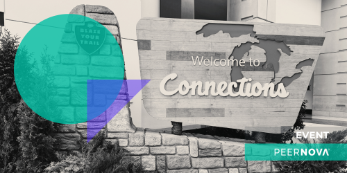 Welcome to Salesforce Connections '24 sign Tabs on the bottom right reading Event, PeerNova